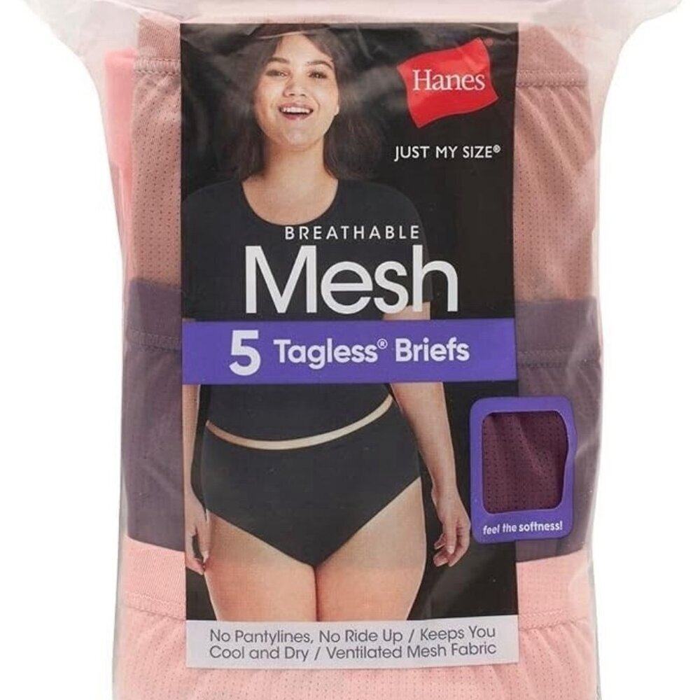 Hanes Just My Size Women's Breathable Mesh Brief Underwear 5-Pack Sz 2X ,3X & 4X